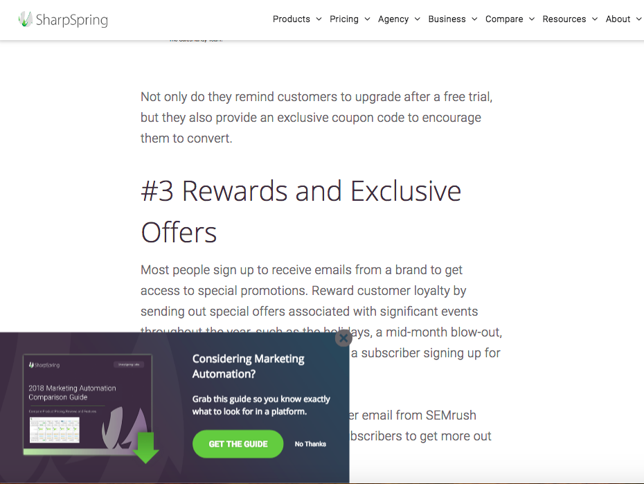 SharpSpring pop up example